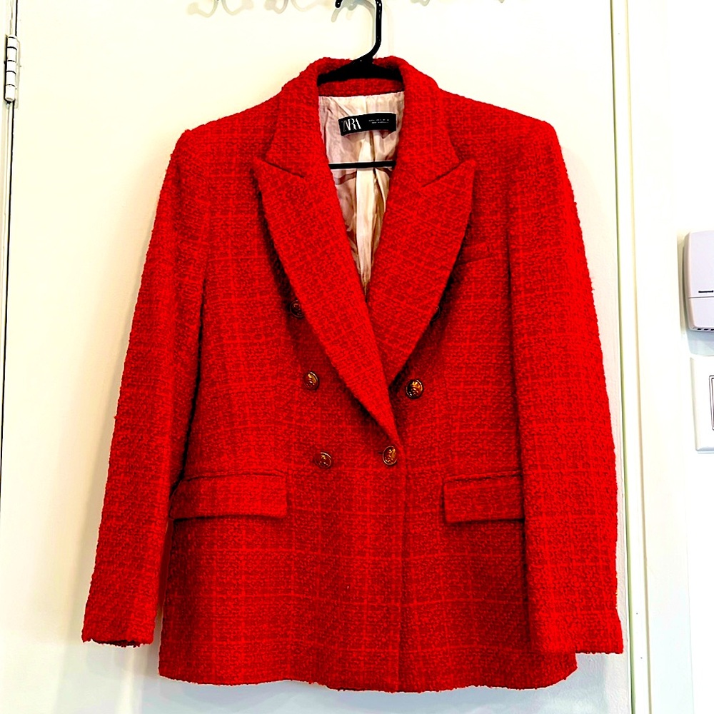 Red tweed Zara blazer